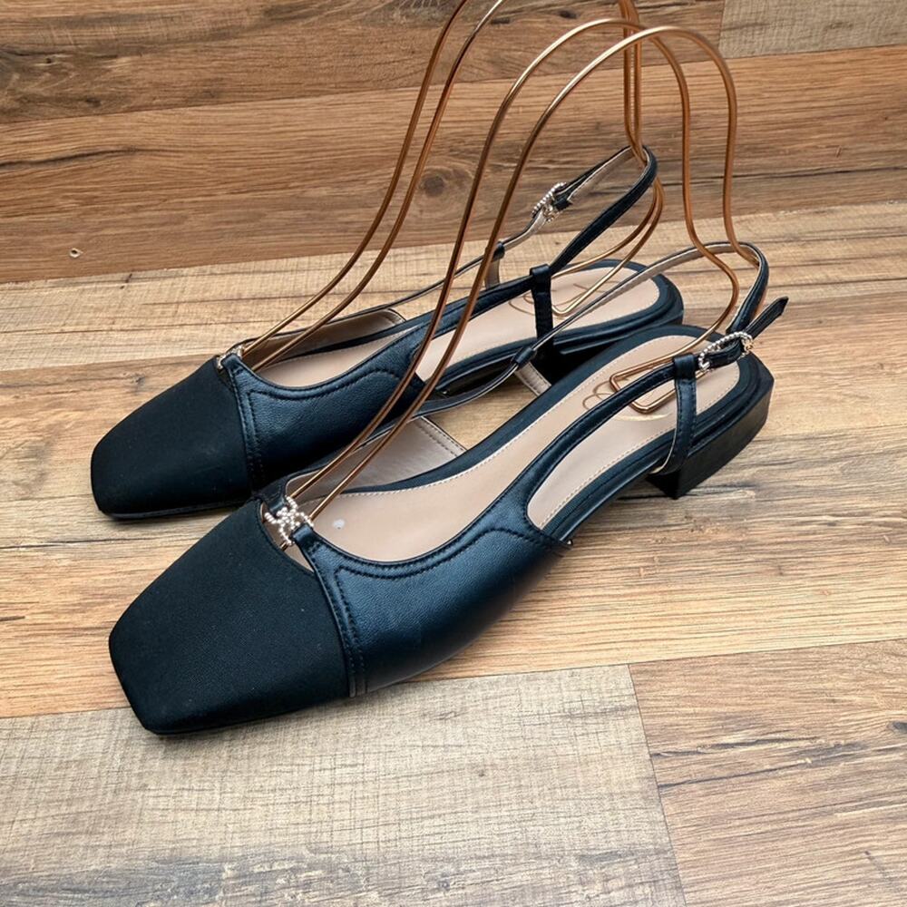 Sam Edelman Womens Size 8.5 Black Leather Cap Toe Slingback Flats